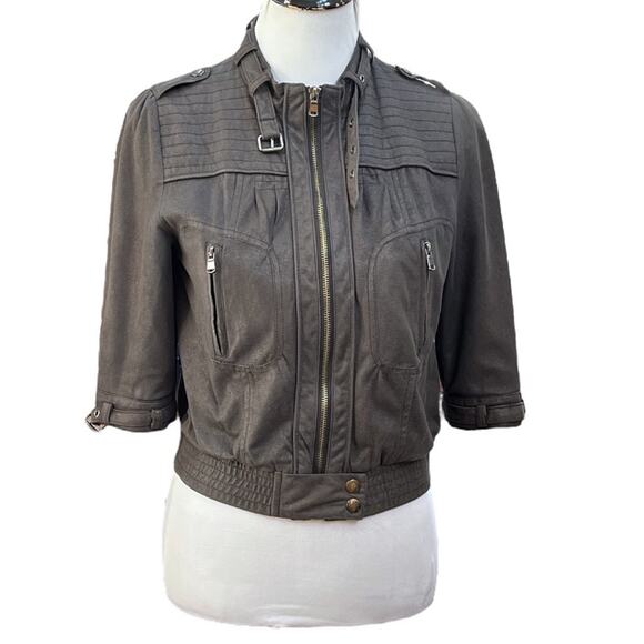 Zara Moto Style Cropped Shirt Sleeve Faux Suede Jacket Gray Size Medium - Picture 6 of 6
